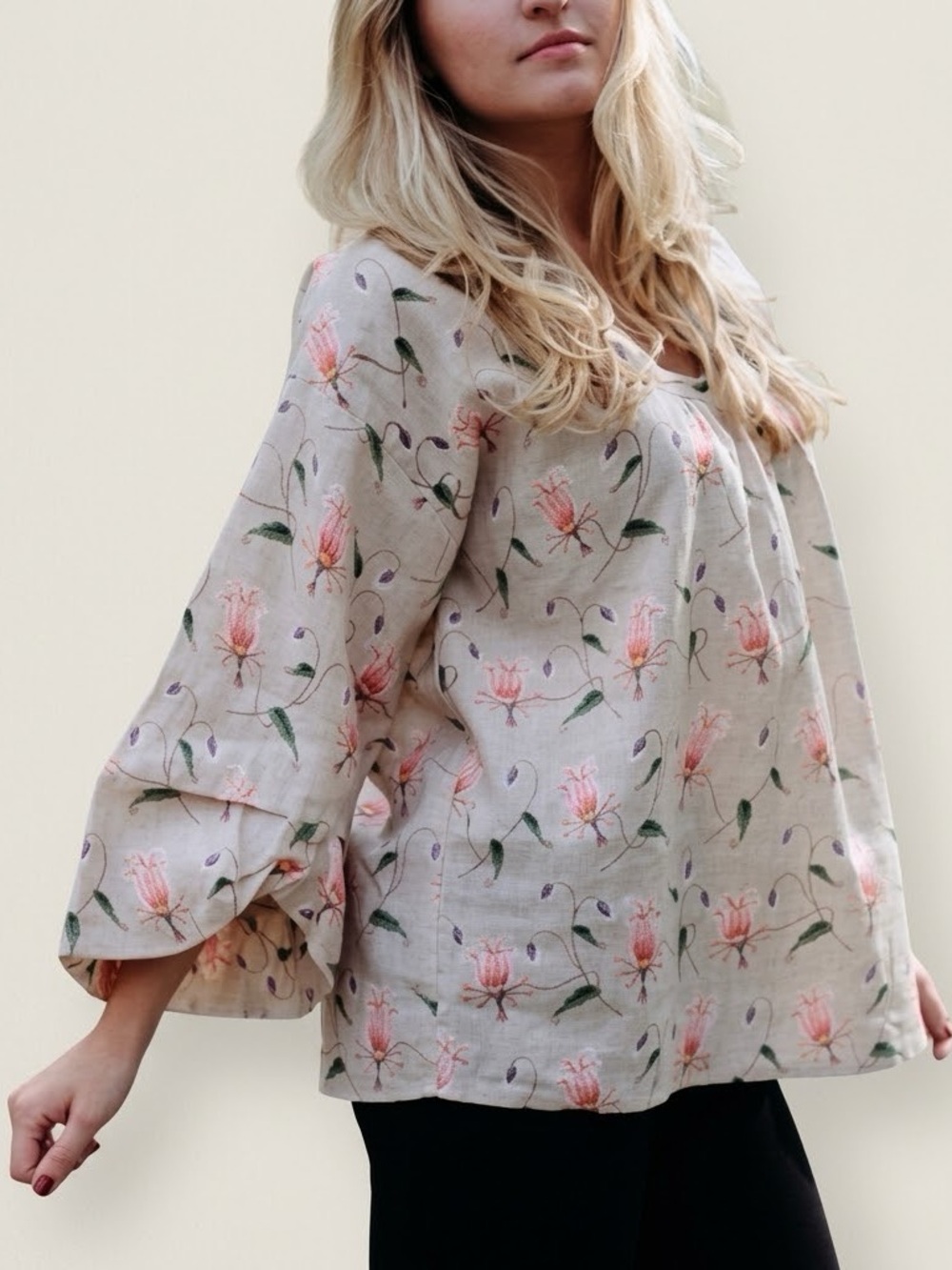 Anthropologie HD In Paris Sz 4 Ramie Floral Relaxed Blouse